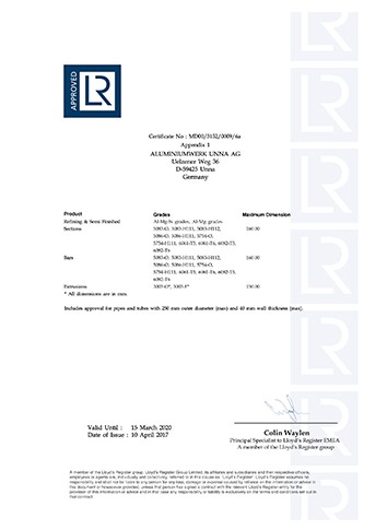 英国劳氏船级社船用铝合金精炼及半成品、-型材、棒材和挤压件制造商认证